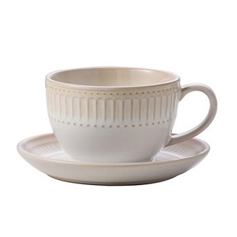 Ceramic Cup Saucer Striped Kiln Glaze