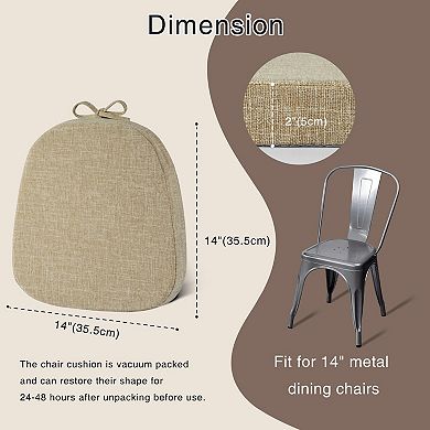 14x14 Metal Chair Cushion Non-Slip Thick Pad with Ties