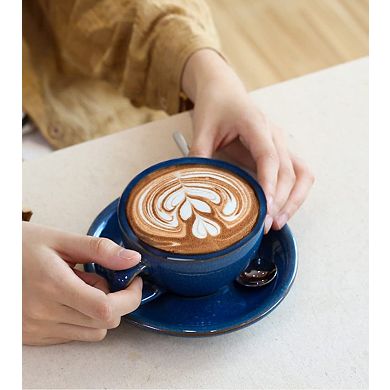Cappuccino Cups Saucers Set Ceramic Coffee Cup Embossed