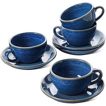 Cappuccino Cups Saucers Set Ceramic Coffee Cup Embossed