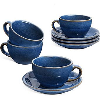 Ceylon Blue Embossed Ceramic Cup Saucer Set