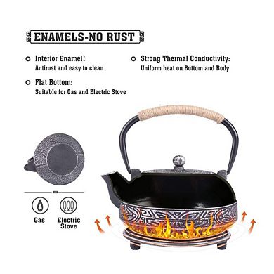 Cast Iron Teapot Set Infuser Enameled Teacup Stove Gift