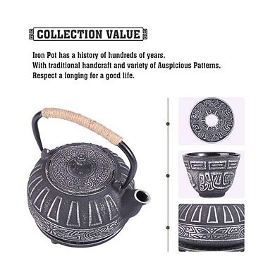 Cast Iron Teapot Set Infuser Enameled Teacup Stove Gift