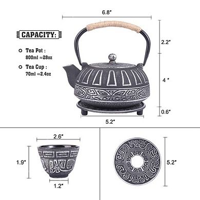 Cast Iron Teapot Set Infuser Enameled Teacup Stove Gift