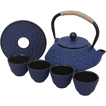 Cast Iron Teapot Set Infuser Enameled Teacup Stove Gift