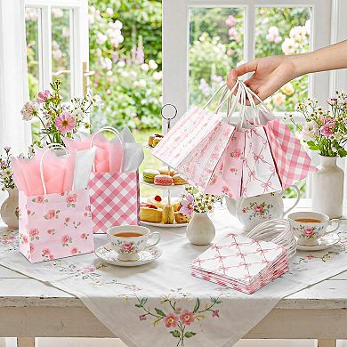 Mini Floral Gift Bags With Handles Tissue Paper