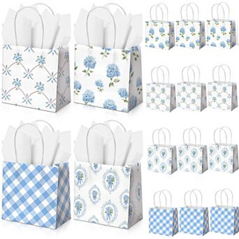Mini Floral Gift Bags With Handles Tissue Paper