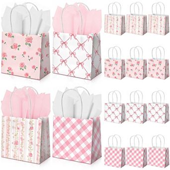Mini Floral Gift Bags With Handles Tissue Paper