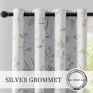 Blackout Flower Patterned Thermal Soundproof Grommet Curtains