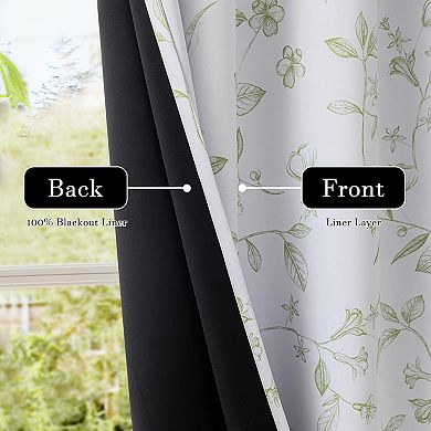 Blackout Flower Patterned Thermal Soundproof Grommet Curtains