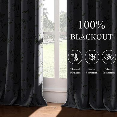 Blackout Flower Patterned Thermal Soundproof Grommet Curtains