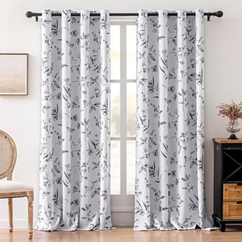 Blackout Flower Patterned Thermal Soundproof Grommet Curtains