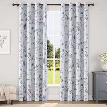 Blackout Flower Patterned Thermal Soundproof Grommet Curtains