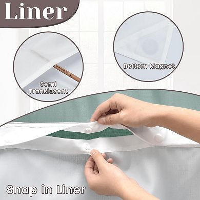 No Hook Slub Textured Shower Curtain Snap Liner Hotel Style Window