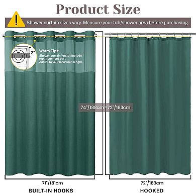 No Hook Slub Textured Shower Curtain Snap Liner Hotel Style Window
