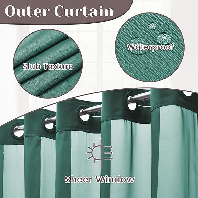 No Hook Slub Textured Shower Curtain Snap Liner Hotel Style Window