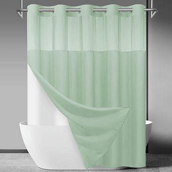 No Hook Slub Textured Shower Curtain Snap Liner Hotel Style Window