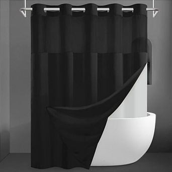 No Hook Slub Textured Shower Curtain Snap Liner Hotel Style Window