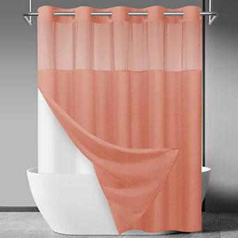 No Hook Slub Textured Shower Curtain Snap Liner Hotel Style Window