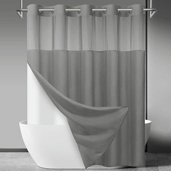 No Hook Slub Textured Shower Curtain Snap Liner Hotel Style Window