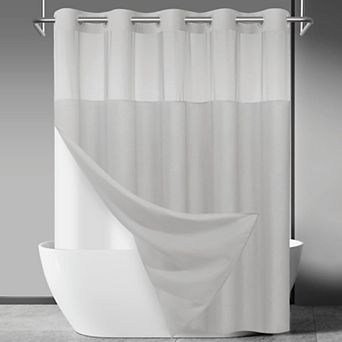 No Hook Slub Textured Shower Curtain Snap Liner Hotel Style Window