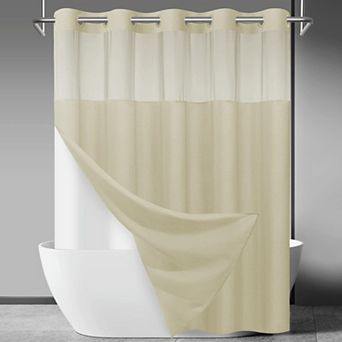 No Hook Slub Textured Shower Curtain Snap Liner Hotel Style Window