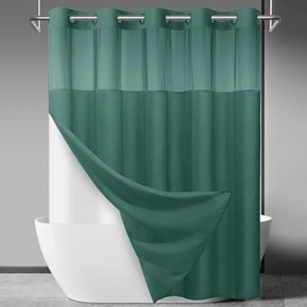 No Hook Slub Textured Shower Curtain Snap Liner Hotel Style Window