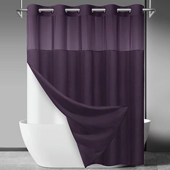 No Hook Slub Textured Shower Curtain Snap Liner Hotel Style Window