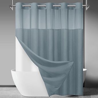 No Hook Slub Textured Shower Curtain Snap Liner Hotel Style Window