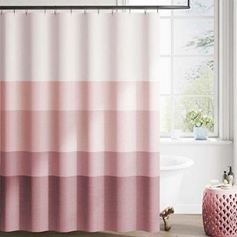 Ombre Striped Waterproof Shower Curtain With Hooks