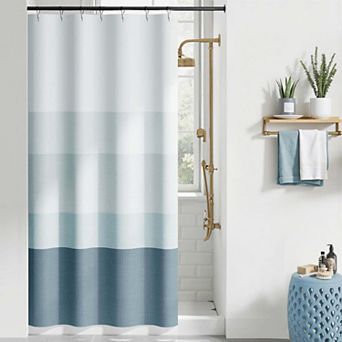 Ombre Striped Waterproof Shower Curtain With Hooks