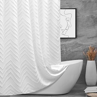 Boho Tufted Chevron Textured Shower Curtain