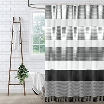 Shower Curtain Striped Tassel Bathroom