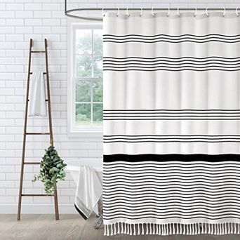 Shower Curtain Striped Tassel Bathroom