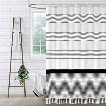 Shower Curtain Striped Tassel Bathroom