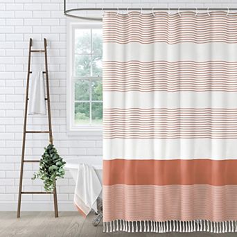 Shower Curtain Striped Tassel Bathroom