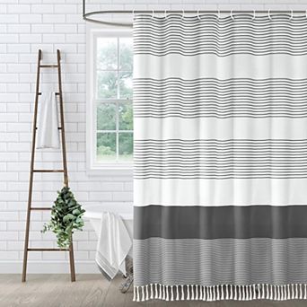 Shower Curtain Striped Tassel Bathroom