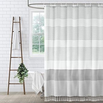 Shower Curtain Striped Tassel Bathroom