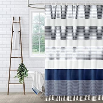 Shower Curtain Striped Tassel Bathroom