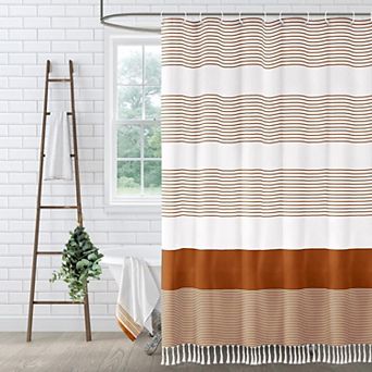 Shower Curtain Striped Tassel Bathroom
