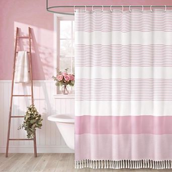 Shower Curtain Striped Tassel Bathroom