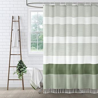 Shower Curtain Striped Tassel Bathroom