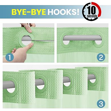 No Hook Waffle Shower Curtain Snap Liner Set