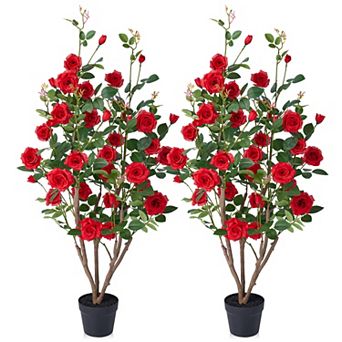 2-Pack UV-Resistant Artificial Rose Tree - Realistic Silk Flowers for Indoor & Outdoor Home Decor