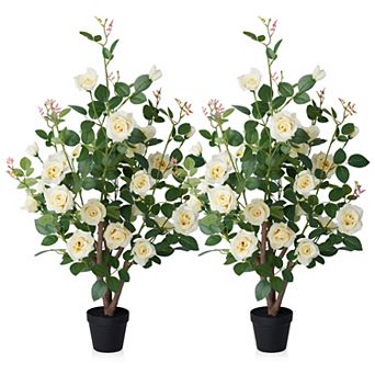2-Pack UV-Resistant Artificial Rose Tree - Realistic Silk Flowers for Indoor & Outdoor Home Decor