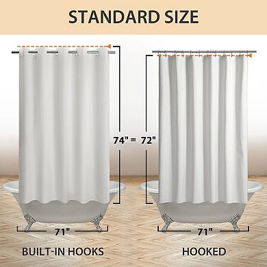 Fabric Shower Curtain Waterproof Washable Hotel Style Built-in Hooks-Free