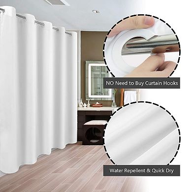 Fabric Shower Curtain Waterproof Washable Hotel Style Built-in Hooks-Free