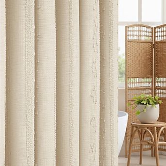 Boho Waffle Weave Stripe Textured Heavy Duty Fabric Shower Curtain Hotel Washable