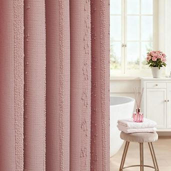 Boho Waffle Weave Stripe Textured Heavy Duty Fabric Shower Curtain Hotel Washable