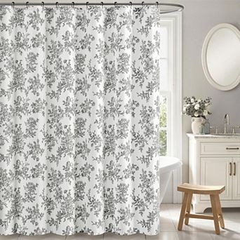 Linen Textured Shower Curtain with Metal Hooks